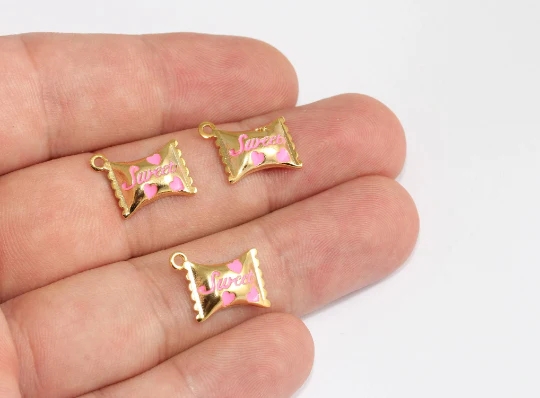 24%20Ayar%20Altın%20Kaplama%20Pembe%20Mineli%20Şeker%20Charm,Bileklik%20Ucu,%20Bağlantı%20Aparatı,%20Kalpli