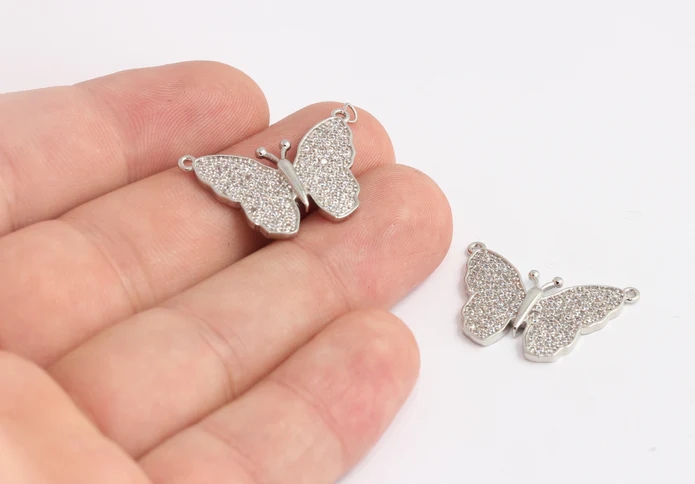 Rodyum%20Kaplama%20Beyaz%20Zirkon%20Taşlı%20Çift%20Kulplu%20Kelebek%20charms,%20Kelebek%20Kolye%20Ucu