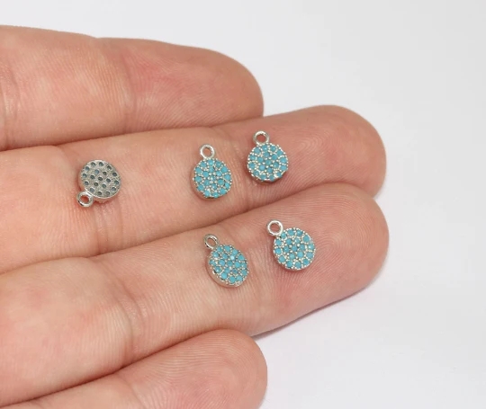 Rodyum%20Kaplama%20Mavi%20Zirkon%20Taşlı%20Yuvarlak%20Charms,%20Yuvarlak%20Kolye%20Ucu