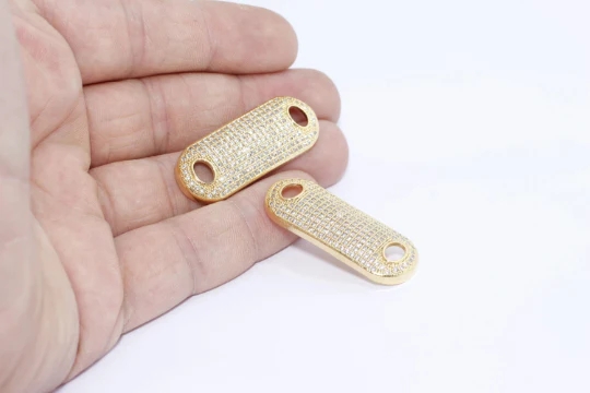 24%20Ayar%20Altın%20Kaplama%20Beyaz%20Zirkon%20Taşlı%20Çift%20Delikli%20Oval%20Bracelet,%20Oval%20Bileklik