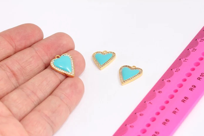 24%20Ayar%20Altın%20Kaplama%20Beyaz%20Zirkon%20Taşlı%20Turkuaz%20Kalp%20Charms,%20Kalp%20Kolye%20Ucu