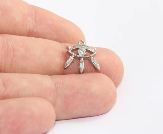 Rodyum%20Kaplama%20Beyaz%20Zirkon%20Taşlı%20Göz%20Charms,%20Göz%20Kolye%20Ucu
