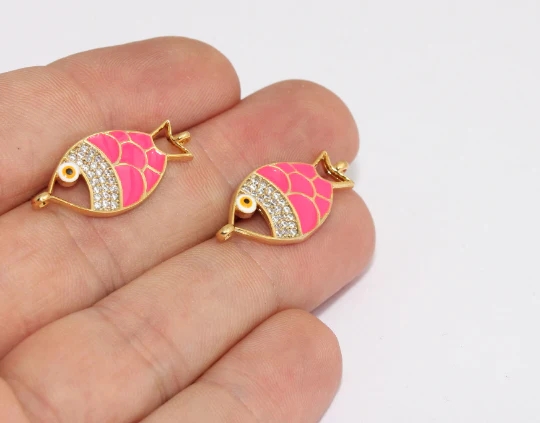 24%20Ayar%20Altın%20Kaplama%20Beyaz%20Zirkon%20Taşlı%20Çift%20Kulplu%20%20Renkli%20Balık%20Charms,%20Balık%20Kolye%20Ucu