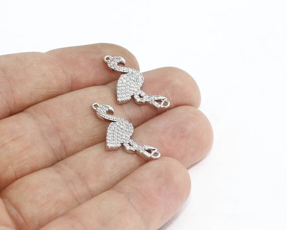 Gümüş%20Kaplama%20Beyaz%20Zirkon%20Taşlı%20Çift%20Kulplu%20Flamingo%20Charms,%20Flamingo%20Kolye%20Ucu