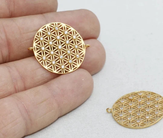 24%20Ayar%20Altın%20Kaplama%20Beyaz%20Zirkon%20Taşlı%20Çift%20Kulplu%20Yuvarlak%20Charms,%20Yuvarlak%20Kolye%20Ucu