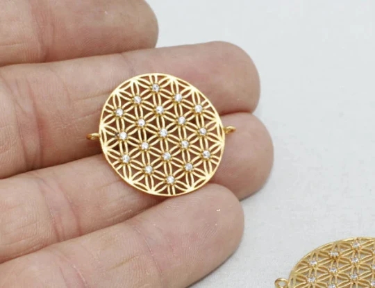 24%20Ayar%20Altın%20Kaplama%20Beyaz%20Zirkon%20Taşlı%20Çift%20Kulplu%20Yuvarlak%20Charms,%20Yuvarlak%20Kolye%20Ucu