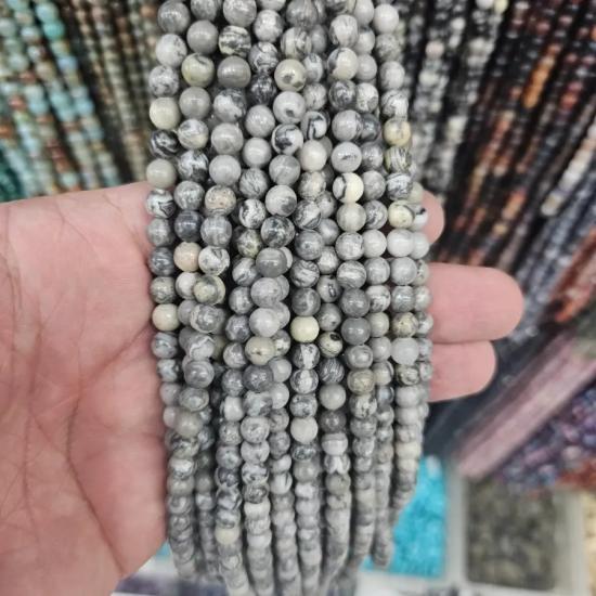 8 mm Gri Beyaz Jasper Doğal Taş Dizi