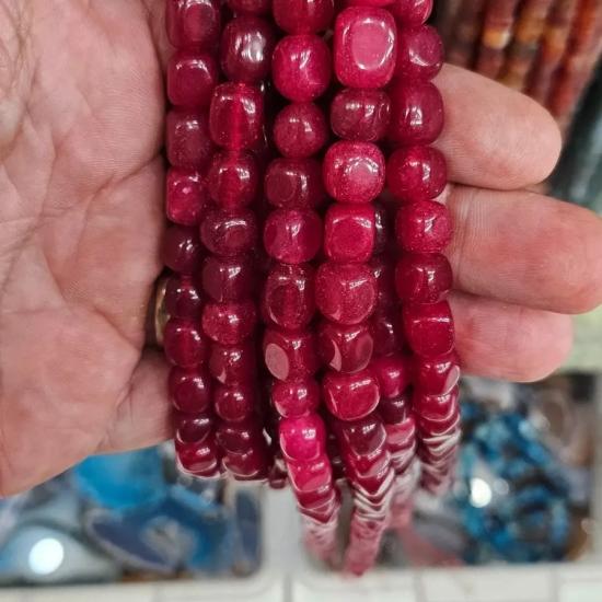8 MM Küp Kesim Koyu Pembe Ceyt Doğal Taş Dizi