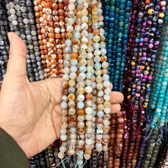 8 mm Fasetli Küre Kesim Mavi Damarlı Akik Doğal Taş Dizi