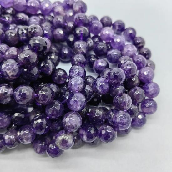 10 mm Ametist (AAA Kalite)  Kuvars Fasetli Küre Kesim Doğal Taş Dizi