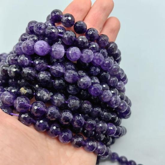 10 mm Ametist (AAA Kalite)  Kuvars Fasetli Küre Kesim Doğal Taş Dizi