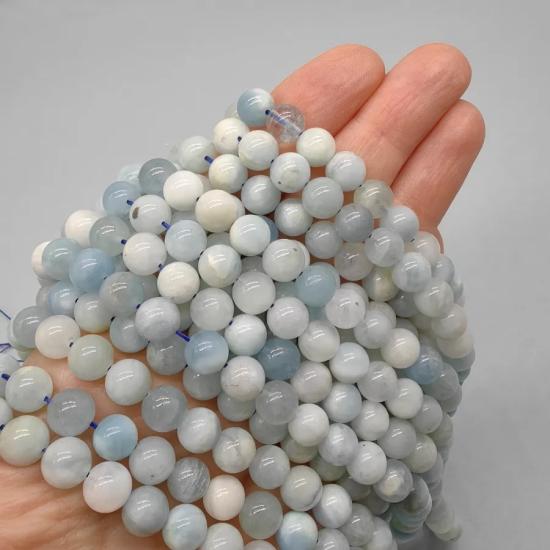 8 mm Akuamarin (AAA Kalite) Küre Kesim Doğal Taş Dizi