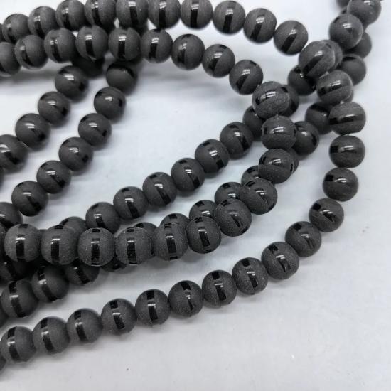 8 mm Çizgili Desenli  Oniks Siyah Doğal Taş