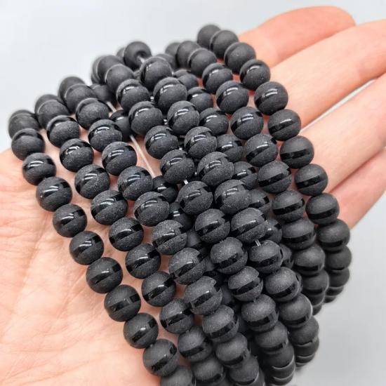 8 mm Çizgili Desenli  Oniks Siyah Doğal Taş