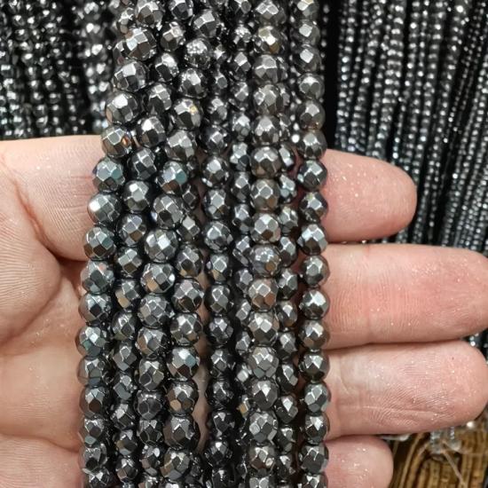 6 mm Fasetli Küre Parlak Hematit Doğal Taş
