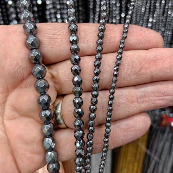 8 mm Fasetli Küre  Parlak Hematit Doğal Taş