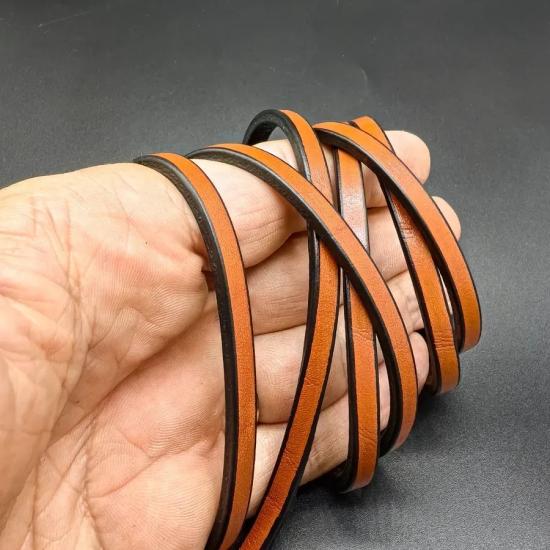4mm Taba Rengi  Kenarı Silikon Siyah Boyalı Özel Üretim Kayış İp Hakiki Deri