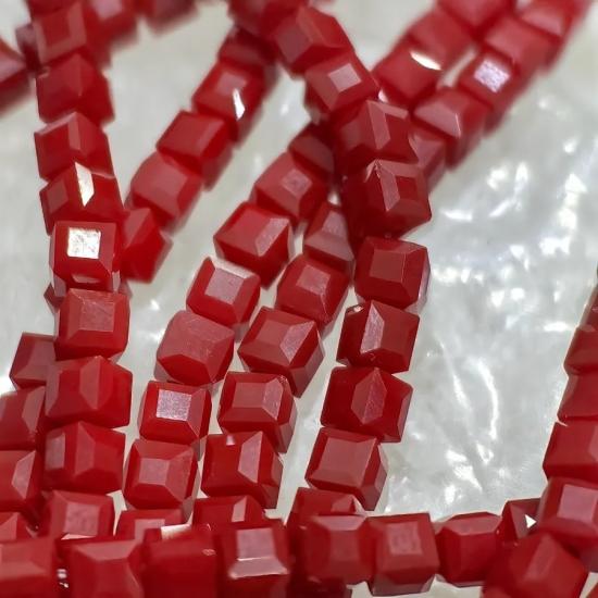 4mm Kırmızı Küp Kesim Kristal Boncuk