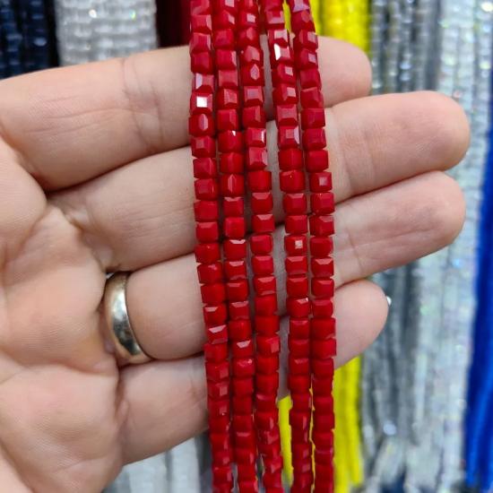 4mm Kırmızı Küp Kesim Kristal Boncuk