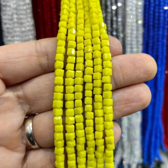Sarı 4mm Küp Kesim Kristal Boncuk