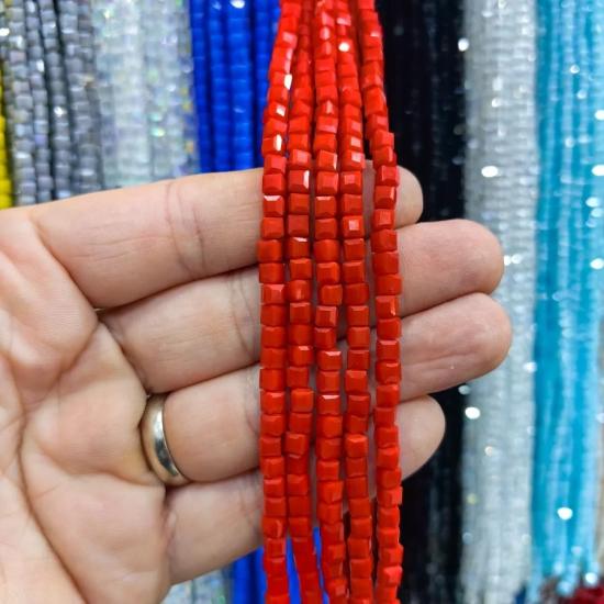 4mm Kırmızı Küp Kesim Kristal Boncuk