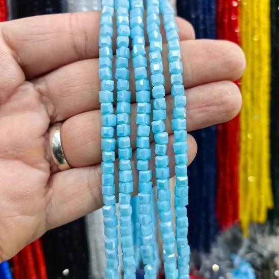 4mm Turkuaz Küp Kesim Kristal Boncuk