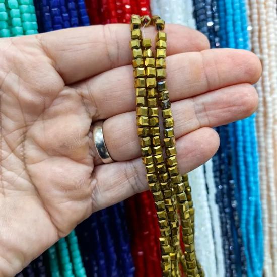 4mm Altın Sarı Küp Kesim Kristal Boncuk