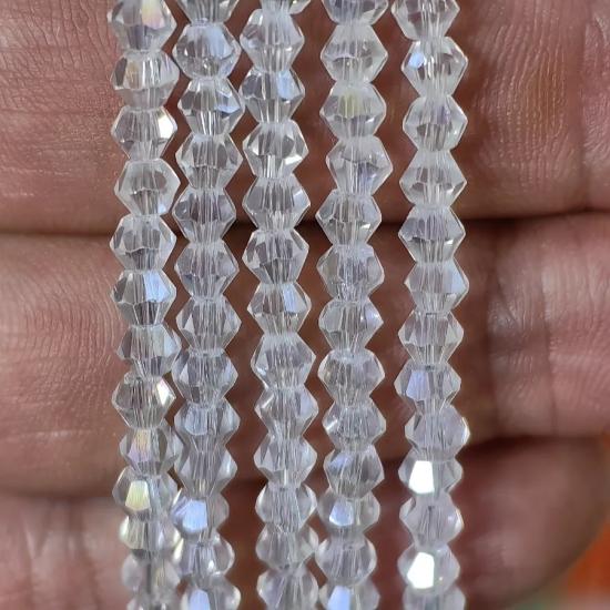 4mm Saydam Beyaz Piramit Kesim Kristal Boncuk