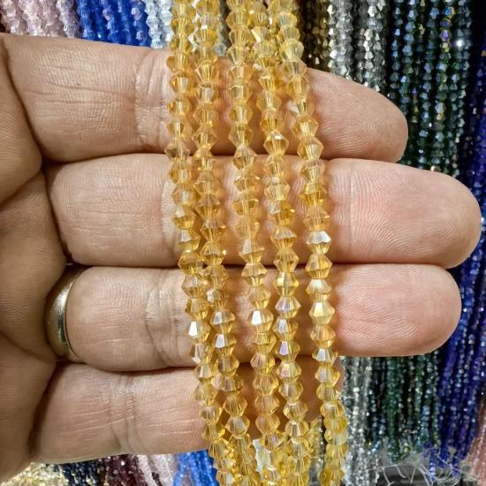 4mm Sarı Piramit Kesim Kristal Boncuk