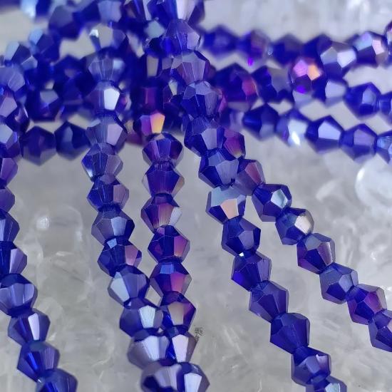 4mm Mavi  Piramit Kesim Kristal Boncuk