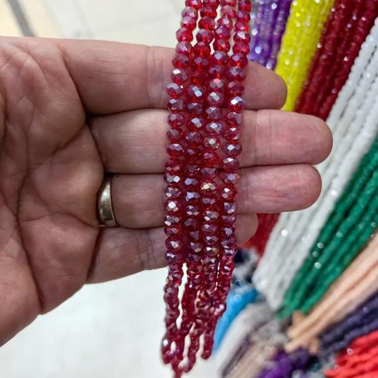 6 mm Kırmızı Oval Kesimli Çin Kristal Boncuk