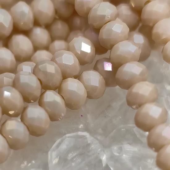 6 mm Krem Oval Kesimli Çin Kristal Boncuk