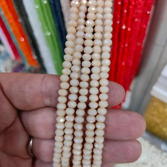 6 mm Krem Oval Kesimli Çin Kristal Boncuk