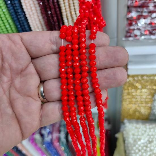 3 mm Kırmızı Oval Kesimli Çin Kristal Boncuk