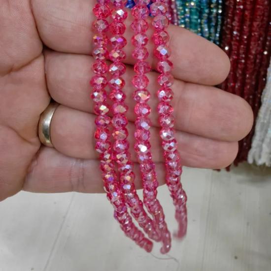 3 mm Pembe Oval Kesimli Çin Kristal Boncuk