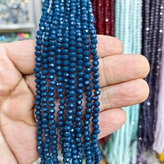 3 mm Mavi Oval Kesimli Çin Kristal Boncuk