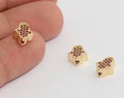24 Ayar Parlak Altın Kaplama Taşlı  Hamsa, Fatma’nın Eli , Fatima’nın Eli Kolye Ucu, Charm, Micro Pave