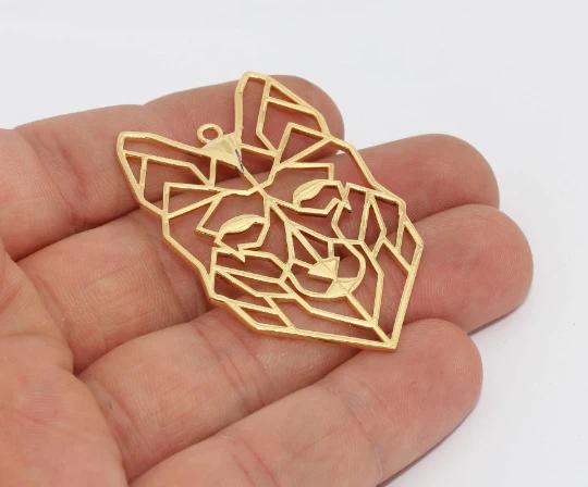 24 Ayar Parlak Altın Kaplama Sallantılı Büyük Aslan Kolye Ucu, Aslan Charm