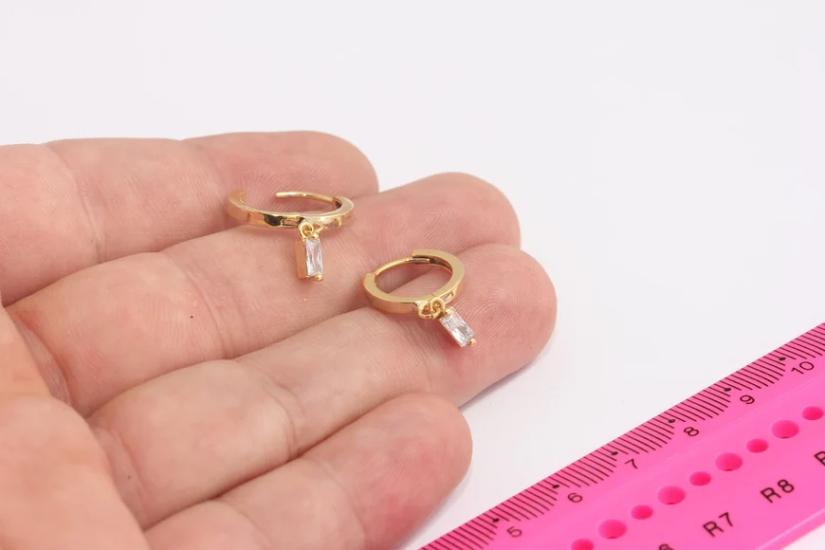 24 Ayar Altın Kaplama beyaz baget taş sallantılı halka küpe