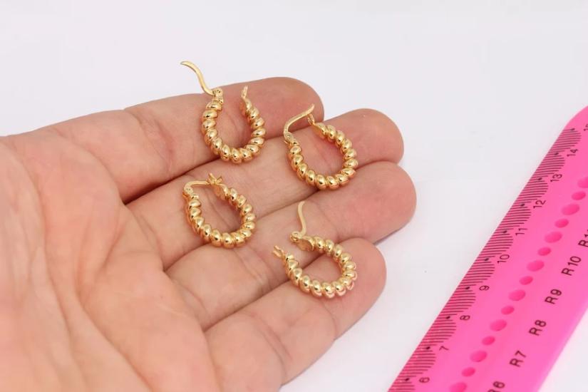 24 Ayar Altın Kaplama örgülü halka küpe