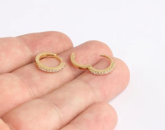 24 Ayar Altın Kaplama beyaz zirkon taşlı halka küpe