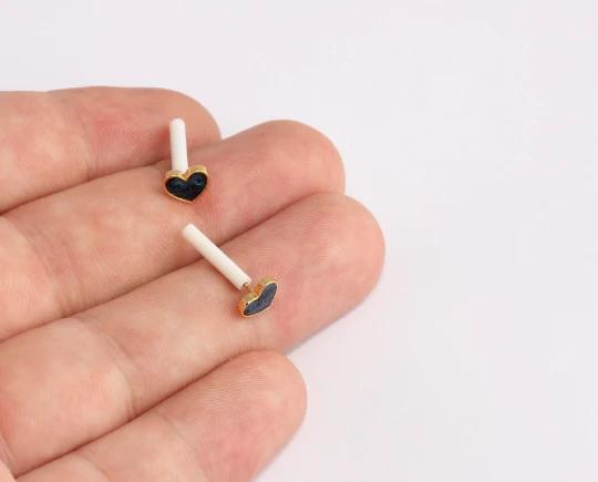 24 Ayar Altın Kaplama   gece mavisi mineli taşlı kalp küpe