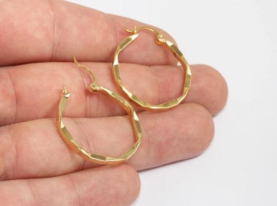 24 Ayar Altın Kaplama geometrik desenli halka küpe