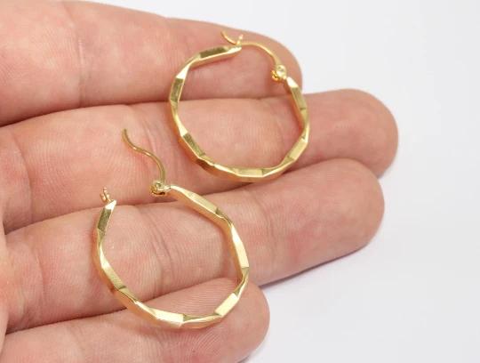 24 Ayar Altın Kaplama geometrik desenli halka küpe