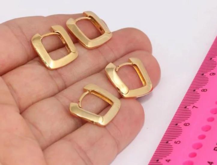 24 Ayar Altın Kaplama kalın geniş kare küpe