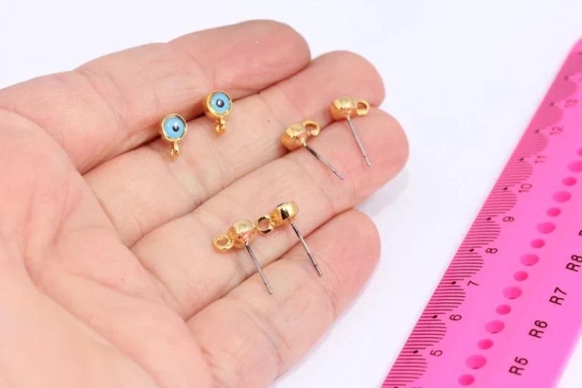 24 Ayar Altın Kaplama Sallantılı Nazar Boncuğu Küpe