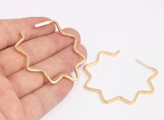 24 Ayar Altın Kaplama Yıldız Zikzak Büyük Halka Küpe
