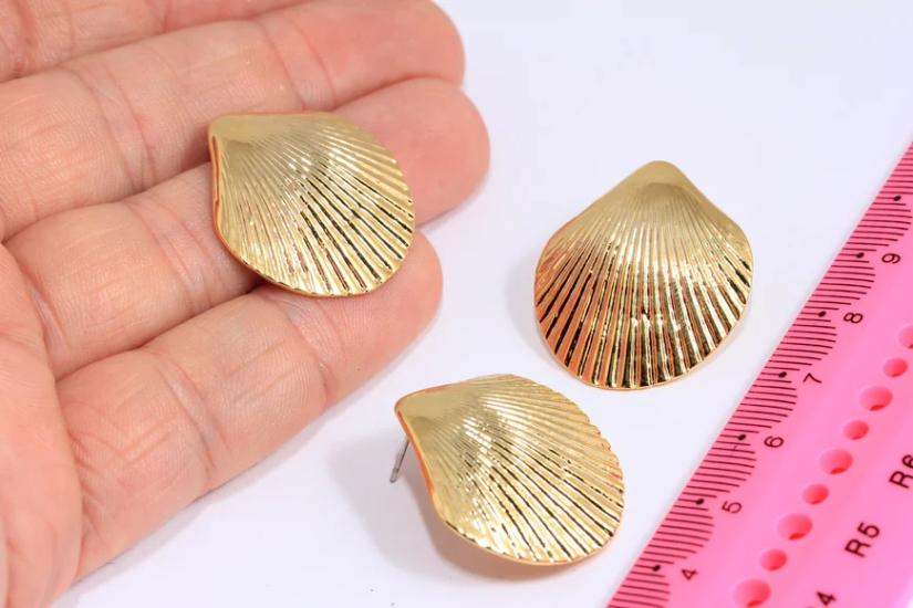 24 Ayar Altın Kaplama Büyük Deniz Kabuğu Küpe