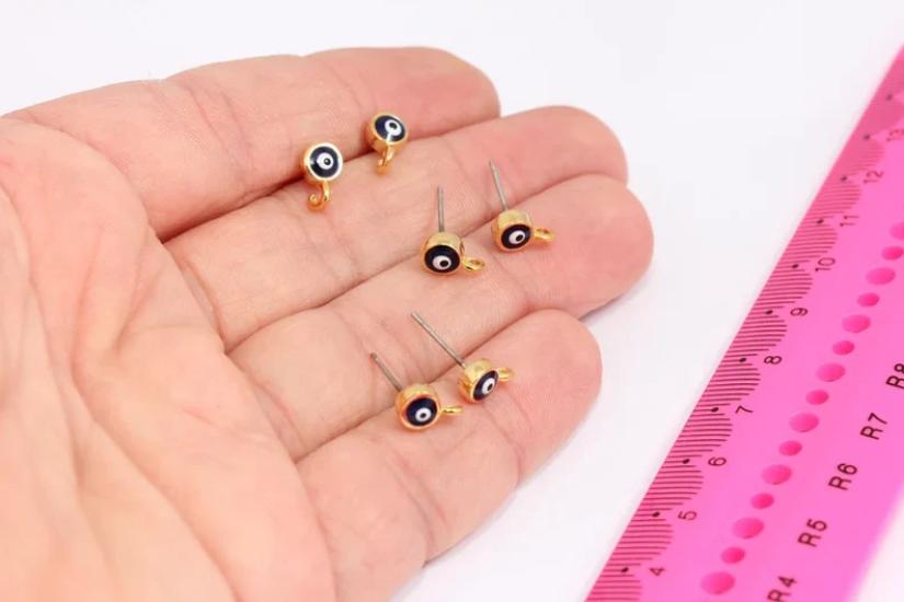 24 Ayar Altın Kaplama Sallantılı Nazar Boncuklu Küpe