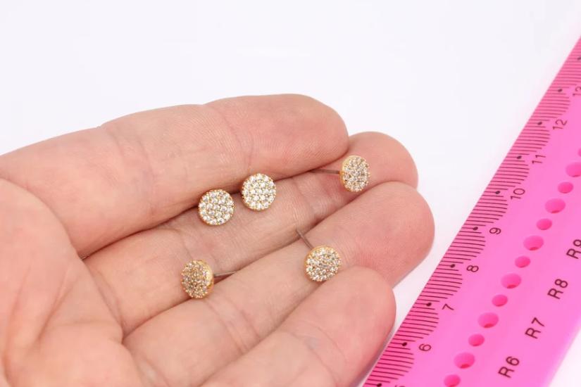 24 Ayar Altın Kaplama Beyaz Zirkon Taşlı Daire Küpe